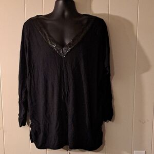 Lane Bryant Black Sequin V-Neck Blouse